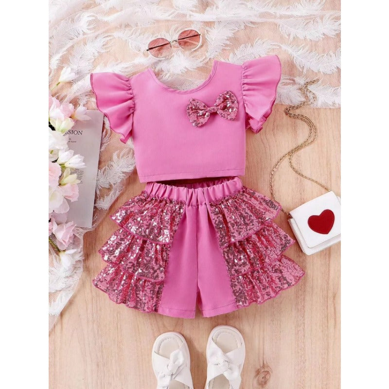 Wholesale European and American Summer Fly Sleeve Sequined Baby Clothes